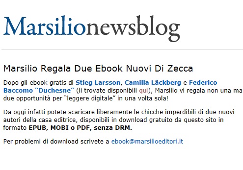 Nuovi eBook gratis in regalo da Marsilio